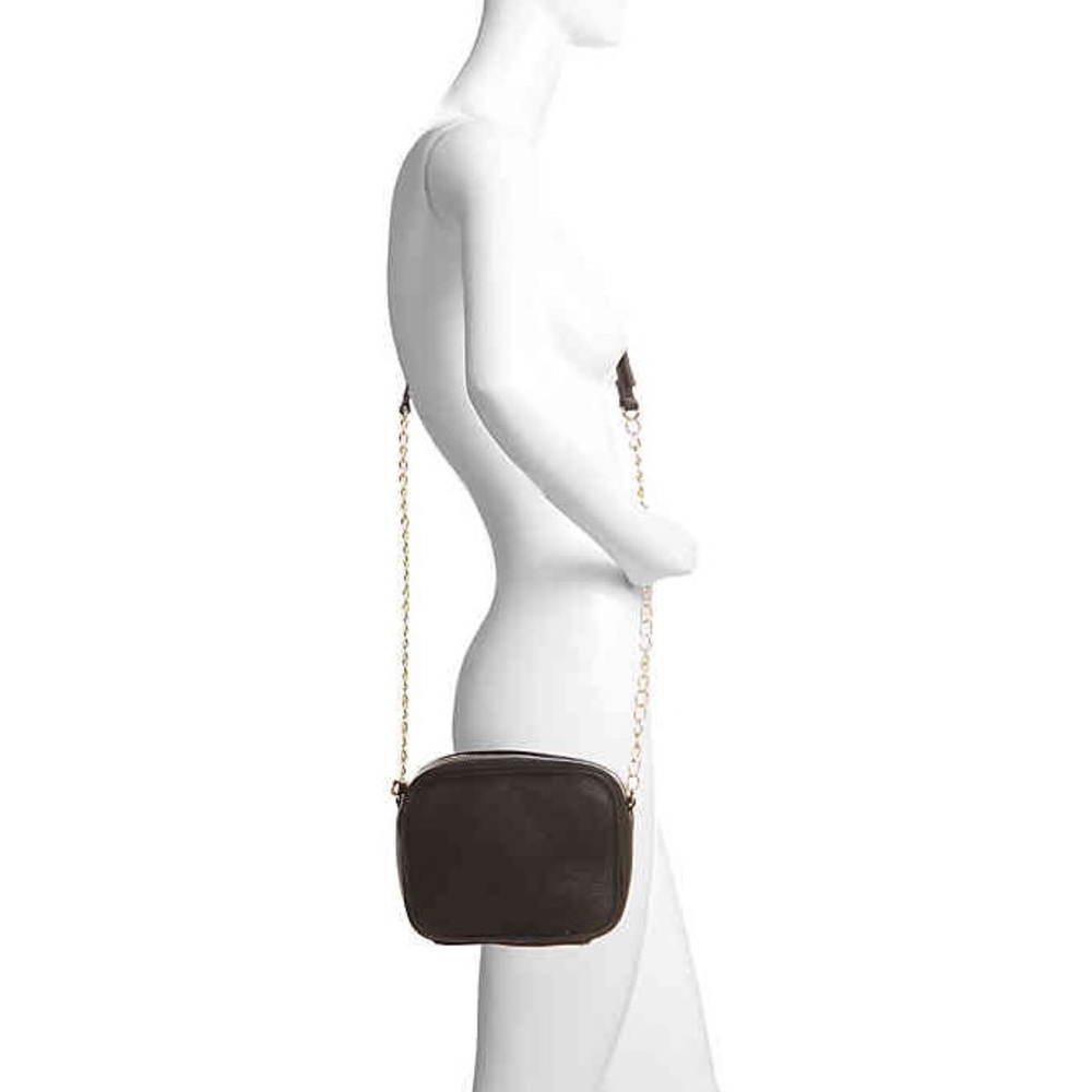 Black Leather Crossbody Bag With Gold Chain Strap